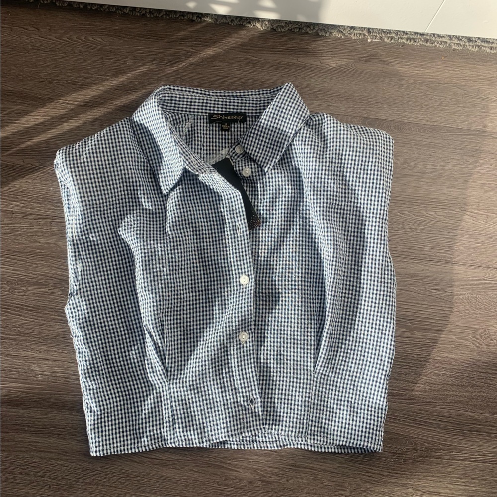 Seersucker crop top with shoulder pads